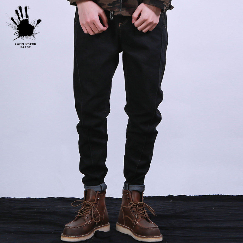 秋季新款国潮日系复古黑色原浆弹力牛仔裤立体裁剪修身小脚哈伦裤