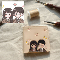 Pattern private customization handmade cowhide leather carving card holder wallet passport holder drivers license notebook keychain customization