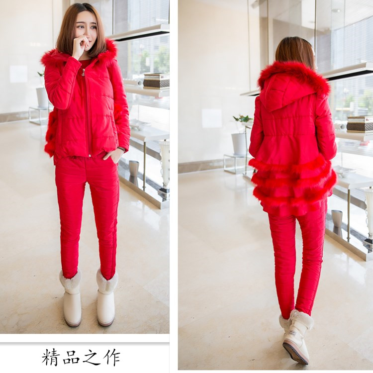 2018 mùa đông mới phù hợp với nữ phiên bản Hàn Quốc của thời trang áo khoác cotton mỏng lông dày cổ áo xuống bộ đồ ba mảnh cotton mẫu áo phao nữ đẹp 2020