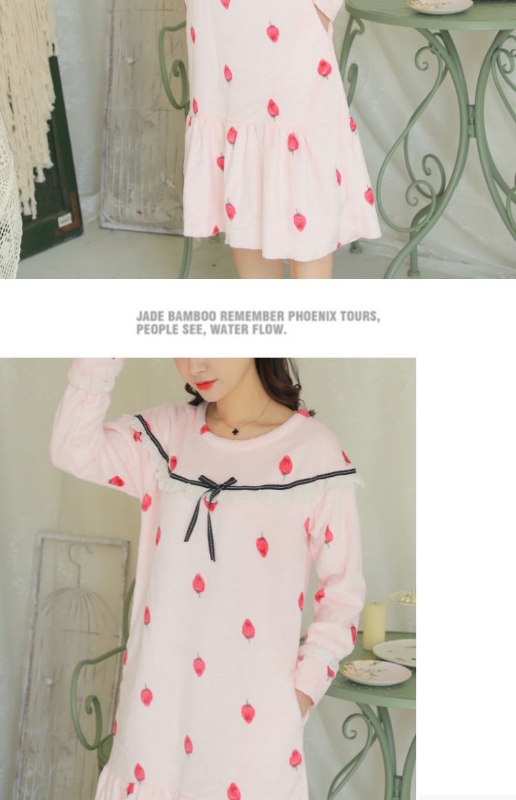 Váy ngủ nhung nữ mùa thu và mùa đông Hàn Quốc phiên bản dài ngọt ngào của flannel tòa án gió dày ấm áp Bộ đồ ngủ công chúa mùa đông đầm mặc nhà thoải mái