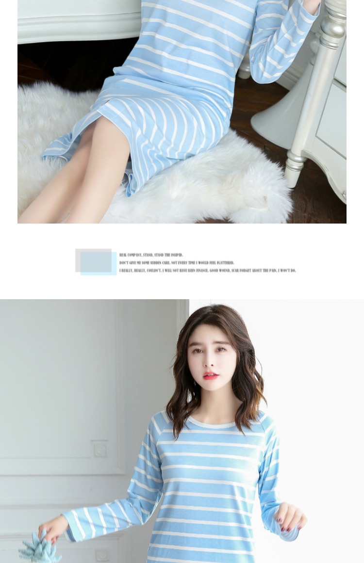 Váy ngủ nữ mùa thu cotton dài tay phiên bản Hàn Quốc của bộ đồ ngủ dài dễ thương tươi mát mùa xuân và mùa thu có thể mặc sọc lỏng dịch vụ tại nhà đồ mặc nhà