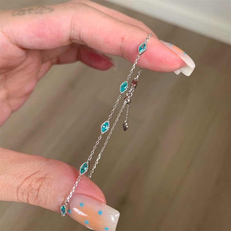 Paraíba Emerald-Cut Diamond Bracelet for Women, Niche Design, Light Luxury, Versatile, Unique, Exquisite, High-End Jewelry for Women