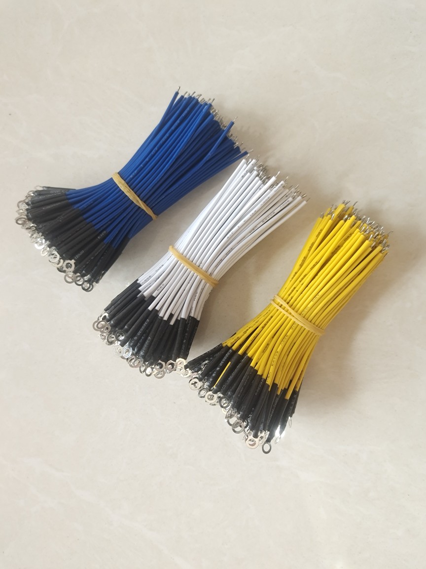 包邮1007电子线 导线 20AWG 一头3.2接地环 一头沾锡 白黄兰