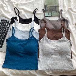 Short elastic pure cotton with breast pads, inner bottoming sleeveless suspender top for women, outer wear, tight-fitting navel-baring vest for women