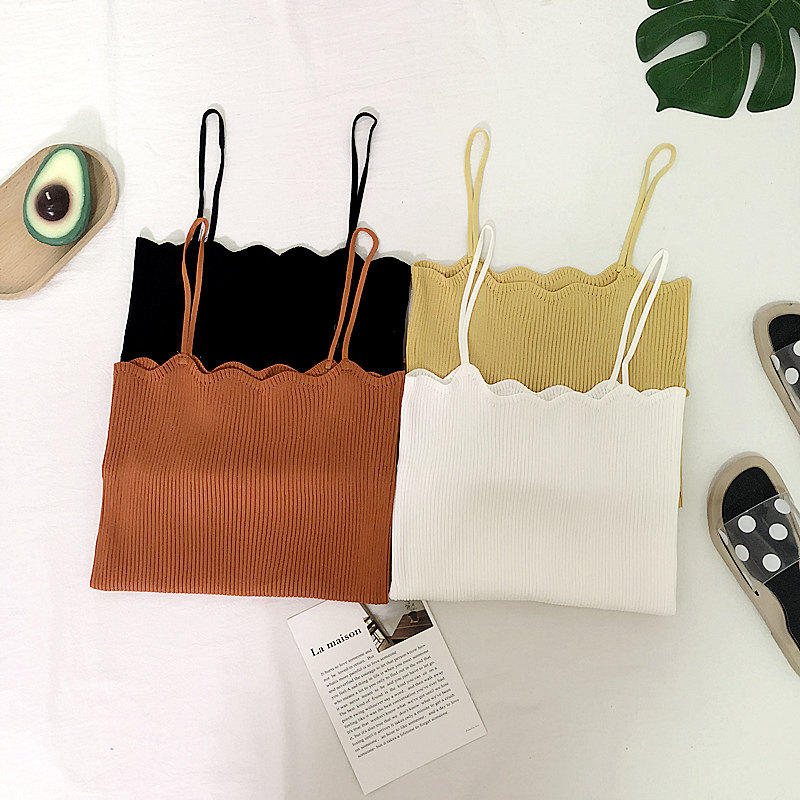Student Pure Color Outwear Harness Vest Summer 2019 Korean version of women's dress New inner lap Slim Knit Sleeveless Blouse