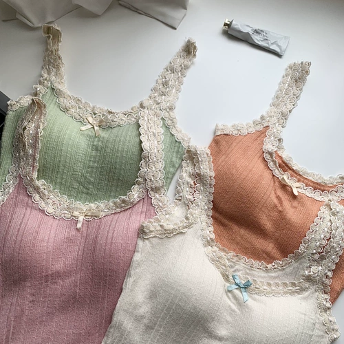 Топ с чашечками без рукавов, кружевная майка топ с бантиком, французский стиль, кружевное платье