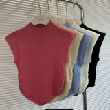 Черный цветной трикотажный летний сексуальный короткий свитер, высокий воротник, облегающий крой