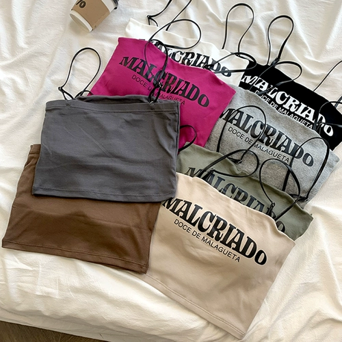 Короткий топ с чашечками без рукавов, майка топ с буквами, облегающий крой