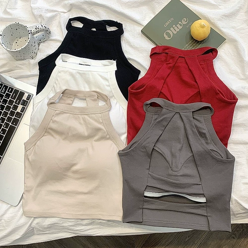 Цветной топ с чашечками, сексуальная майка топ, короткая футболка без рукавов, с открытой спиной, облегающий крой, красивая спина