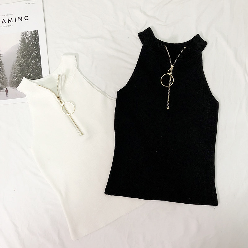 2018 spring and summer new Korean version chic wind retro fashion Circle Raced Shoulder Vest Woman Sleeveless Blouse