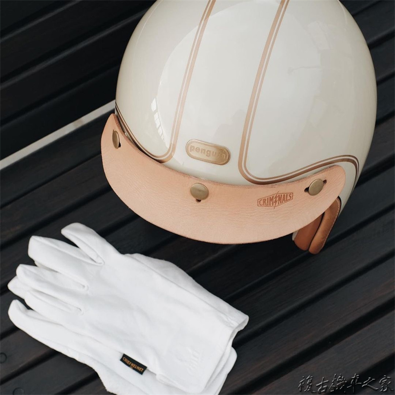 Taiwan PENGUIN Safety Helmet Peak Retro Handmade Genuine Leather Sunshade Small Cap Along Three Buttoned Universal Hedon Half Armor