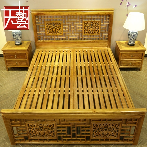 Китайский антикварный сплошной древесина вырезана двойная 1,5 -метровая гостиница, отели Ming и Qing Classical Elm 1.8 Main Bedd