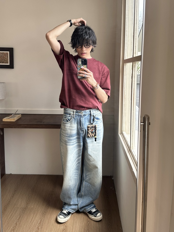 Xbstu 26 New Heavy-Duty Japanese Retro Street Washed Loose Casual Versatile Straight-Leg Jeans Trousers