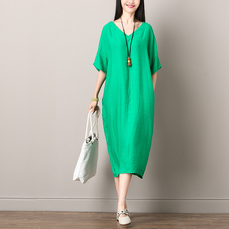 Mùa hè 2018 mới phong cách quốc gia của phụ nữ lỏng lẻo kích thước lớn cotton ngắn tay và vải lanh màu áo choàng lanh màu váy dài váy áo khoác nữ 2020