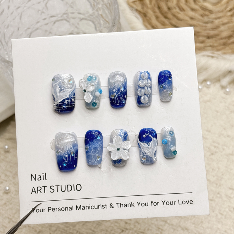 Deep Sea Blue Gradient Mermaid Tail Press-On Nails Ocean Almond Nails Short Style Handmade Brightening Beach Vacation Travel Deep Sea Blue Gradient Mermaid Tail Press-On Nails Ocean Almond Nails Short Style Handmade Brightening Beach Vacation Travel