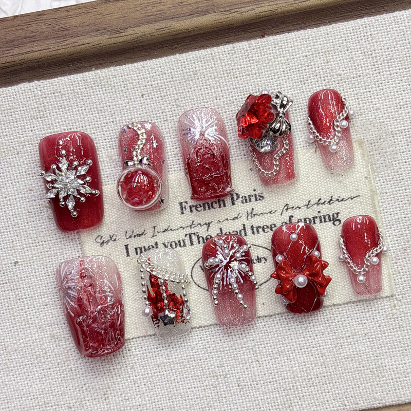 Red Castle Fireworks High-End Autumn/Winter New Product Red Cat Eye New Style Handmade Wearable Nails 2026 Short Style Red Castle Fireworks High-End Autumn/Winter New Product Red Cat Eye New Style Handmade Wearable Nails 2026 Short Style