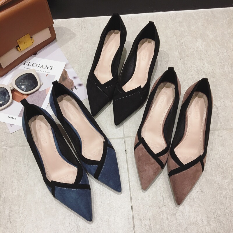 2026 Korean Fashion Suede High-Heeled Shoes, Blue Trendy Stiletto Pointed Toe Shallow Mouth Professional Women's Shoes, Light Mature Style 2026 Korean Fashion Suede High-Heeled Shoes, Blue Trendy Stiletto Pointed Toe Shallow Mouth Professional Women's Shoes, Light Mature Style