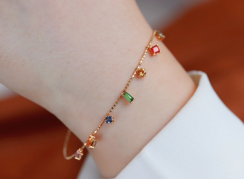ins Wind 18K Gold Colored Gemstone Bracelet Anklet Necklace Personality Exquisite Fashion Light Luxurious Temperament Commuting Easiest for Match Women