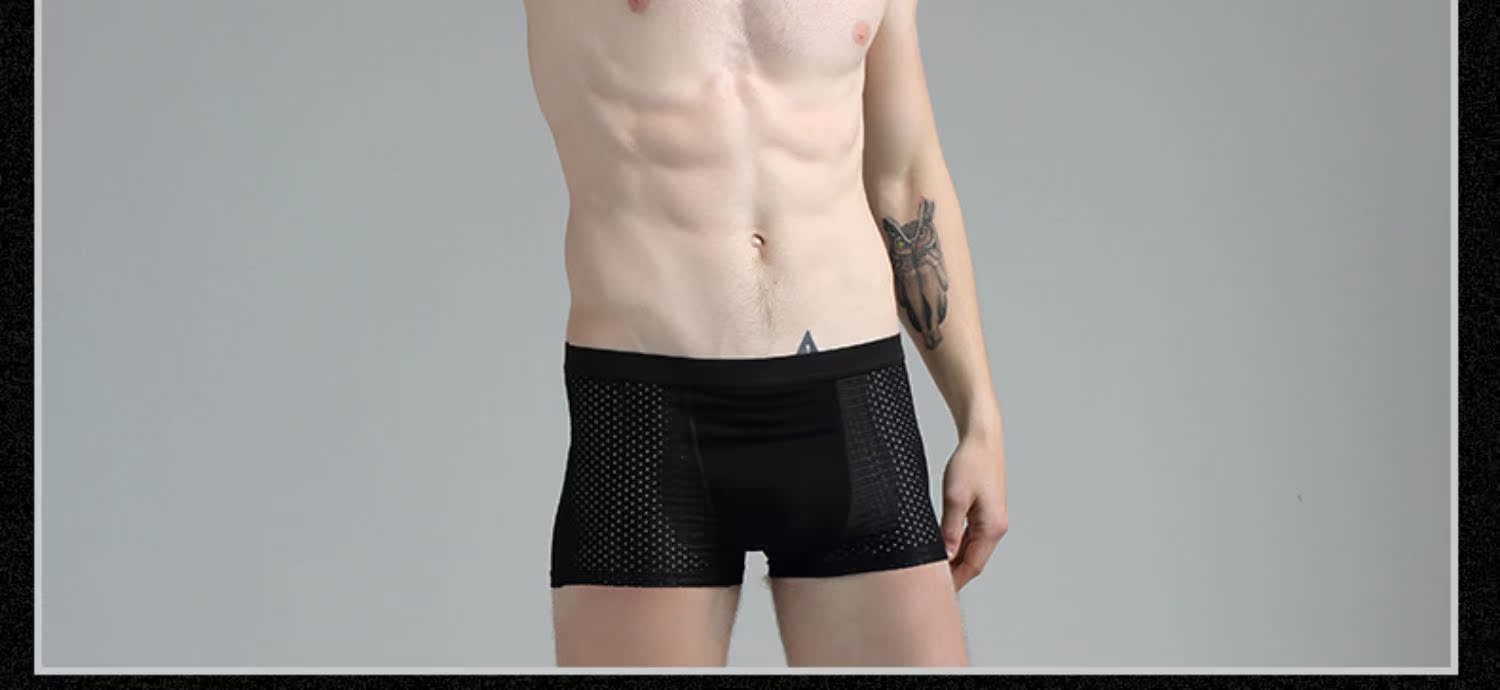 Đồ lót nam 4 sợi tre lưới thoáng khí gợi cảm bốn góc quần boxer quần short hộp quà tặng - Bộ quà tặng mẫu quần sịp nam đẹp