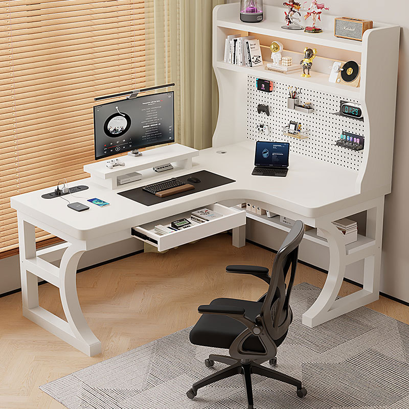 Corner Desk with Bookshelf Integrated Study and Office Desk for Bedroom Home Use L-Shaped Double Desktop Computer Desk Gaming Table