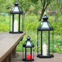 Eurostyle Iron Art Glass Wedding Wind Light Candle Candle Holder Swing Piece Outdoor Patio Floor Horse Light Hand Windproof Lamp