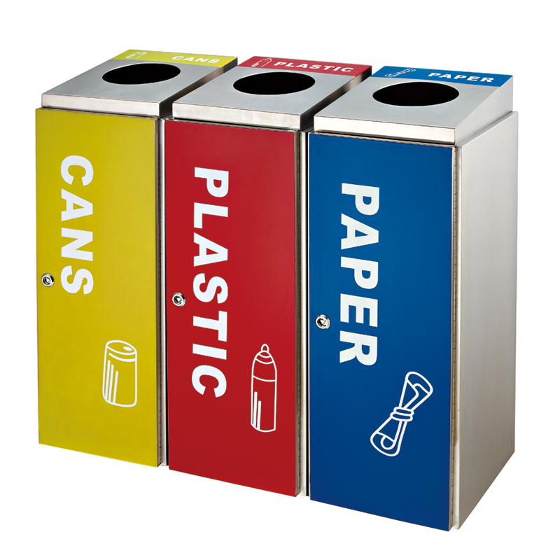 Outdoor Triple Classification Environmentally Friendly Bucket School Three-Color Sanitation Trash Can Community Property Stainless Steel Classification Recycling Bucket