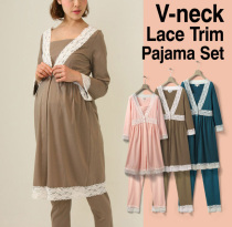 Japanese cotton loose long-sleeved pregnant womens home clothes pajamas nursing clothes Spring and autumn confinement clothes postpartum breastfeeding suit