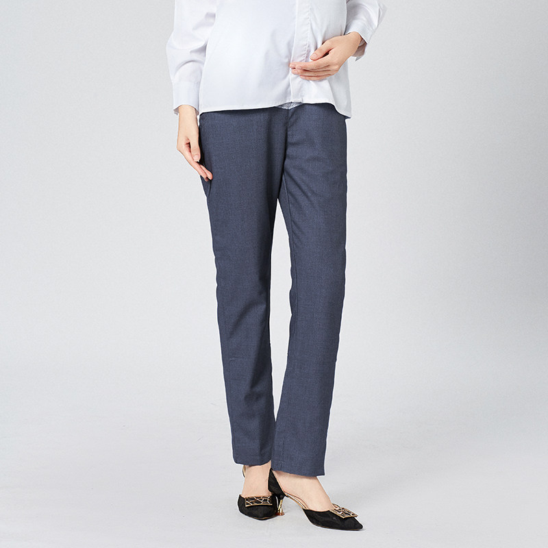 Maternity Work Pants for Office Workers, Straight-Leg Work Pants, Bank Maternity Pants, Suit Pants, Professional Work Pants, Blue Uniform Pants — 6