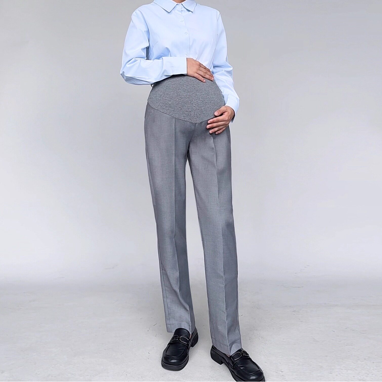 Maternity Work Pants for Office Workers, Straight-Leg Work Pants, Bank Maternity Pants, Suit Pants, Professional Work Pants, Blue Uniform Pants — 8