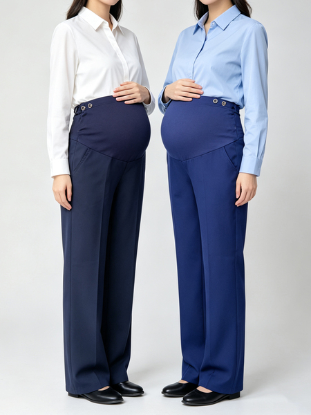 Maternity Work Pants for Office Workers, Straight-Leg Work Pants, Bank Maternity Pants, Suit Pants, Professional Work Pants, Blue Uniform Pants — 5