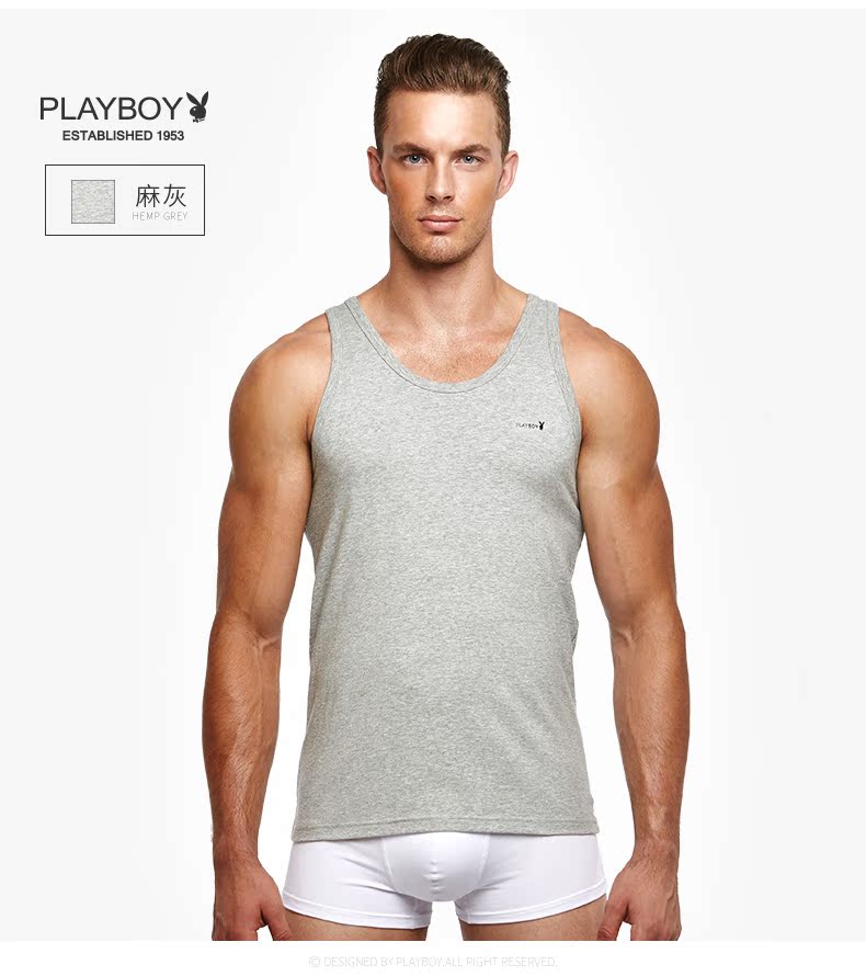 Playboy vest nam mùa thu đông thanh niên thấm mồ hôi đáy quần Lycra cotton tròn cổ thể thao vest nam áo cotton nam