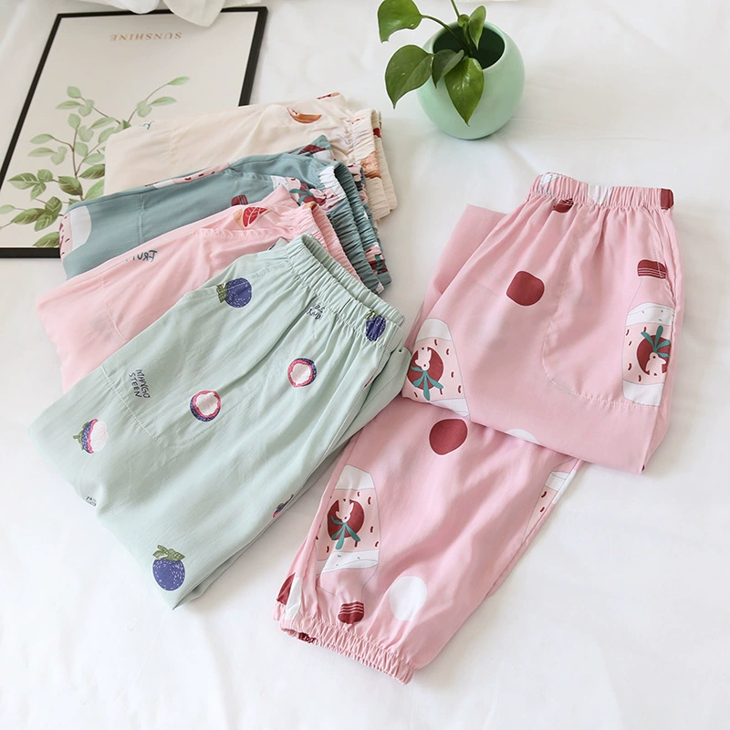 Quần pyjama quần tây nữ xuân hè thu, cotton lụa mỏng, quần chống muỗi, nữ sát bông, quần ống rộng thông thường mặc nhà - Quần tây