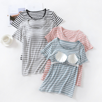 Modal Cup one-piece underwear Bra-free short sleeve leisure home loose and comfortable plus size can be worn outside pajamas