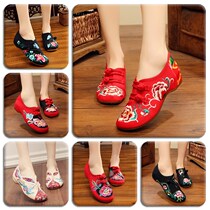 2019 spring new old Beijing cloth shoes embroidered shoes ethnic style cow tendons cloth shoes buckle small slope heel single shoes women