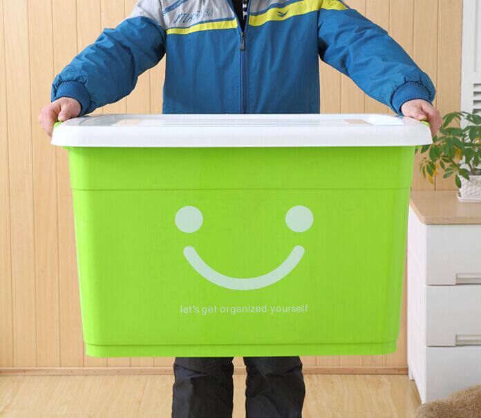 Extra-large thickened plastic sorting box storage box storage box smiley face extra-large clothing quilt storage box three-piece set