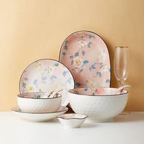 Jade Tea Flower Bowl and Plate Set for Home Use 2024 New Bowl Chopsticks and Plate Combination High-Grade Bowls Bowls and Tableware Sets