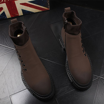 Martin boots fashion trendy men's pointed toe cowboy boots autumn and winter thick sole men's casual shoes genuine leather short fashion men's boots