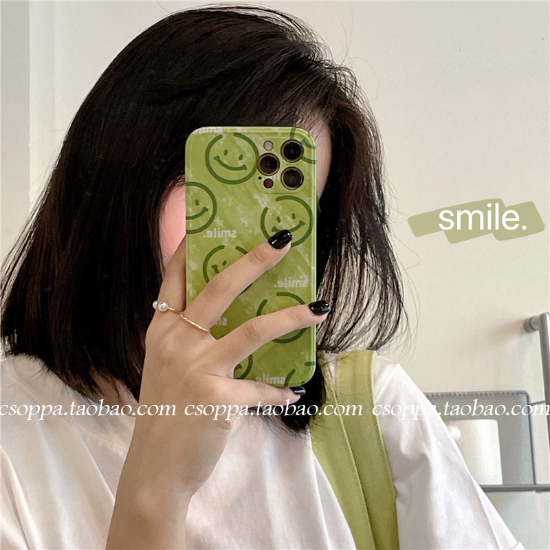 Refresh green smile faces for iPhone 13 12 pro max Apple 11 phone case x xs minimal 8p soft xr