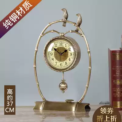 TQJ Chinese style pure copper living room clock Bedroom bed head mute decorative pendulum clock table clock clock quartz clock