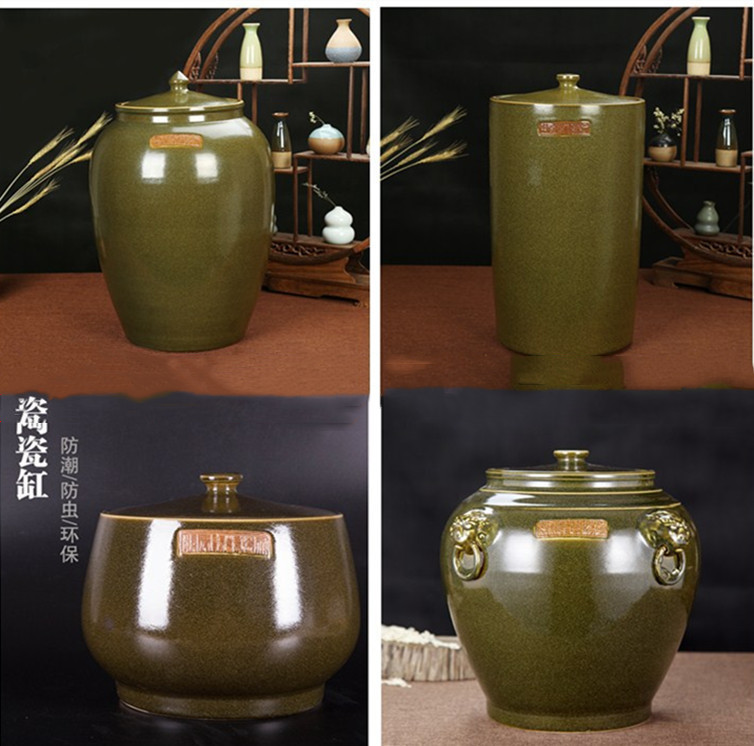 Jingdezhen ceramic rice cylinder with cover cylinder 30 pounds 50 pounds packed rice barrel rice storage box sealed rice tank insect-proof moisture-proof household