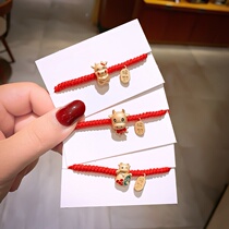 Red anklet childrens red rope to ward off evil spirits in the year of life Red foot rope belongs to Niu Pingan retro ethnic style forest net red