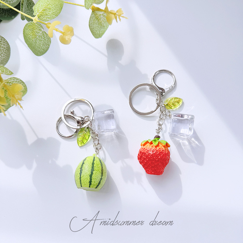 Cute Summer Ice Cube Fruit Watermelon Strawberry Lychee Persimmon Keychain Car Bag Pendant Holiday Zodiac Gift Cute Summer Ice Cube Fruit Watermelon Strawberry Lychee Persimmon Keychain Car Bag Pendant Holiday Zodiac Gift
