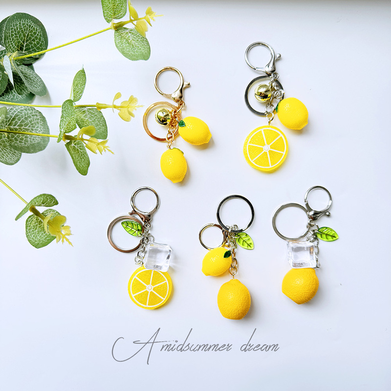 Fun Summer Artificial Lemon Ice Cube Keychain with Blessing Message, Student Backpack Pendant, Personalized Fun Decoration, Festive Gift