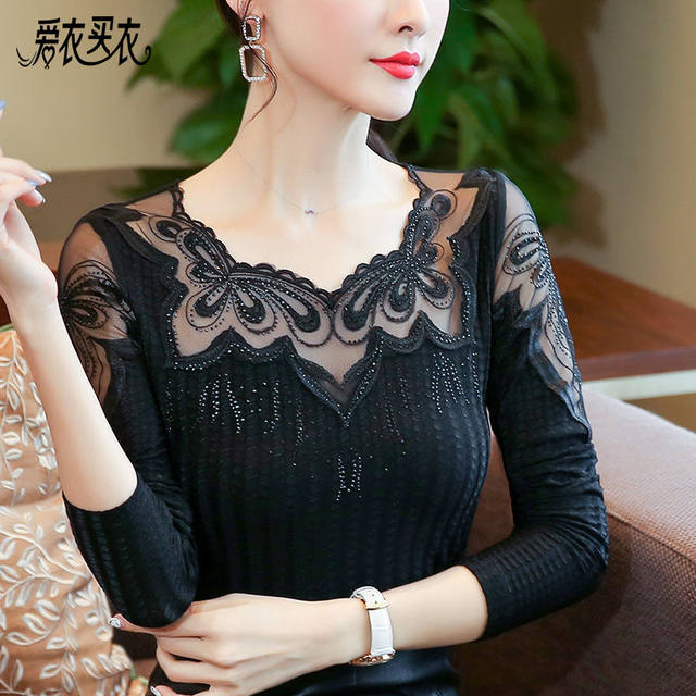 Women's thin long sleeve lace bottoming shirt