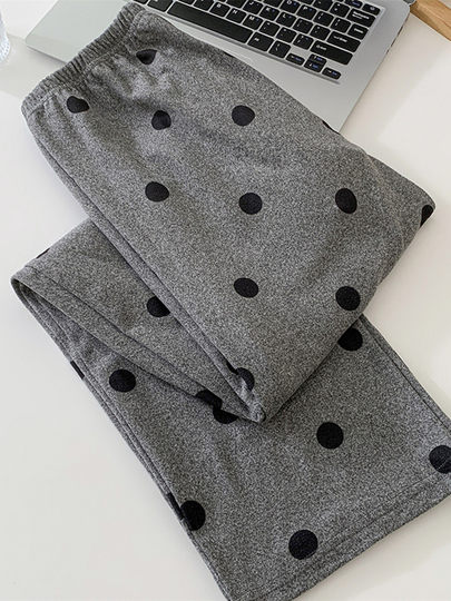 Autumn and Winter Thermal Velvet Pajama Pants for Women, Loose Straight-Leg Long Pants, Warm and Heat-Generating, Thin Velvet Home Pants, Cartoon Warm Pants