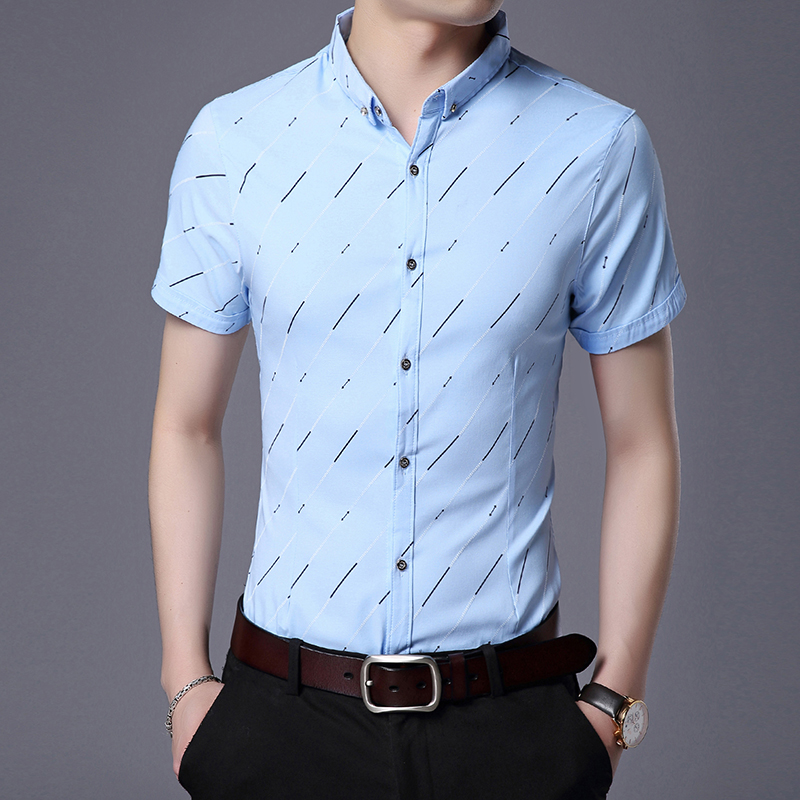 路之谐2020夏季新款时尚潮流韩版衬衫男士商务风条纹翻领polo衫
