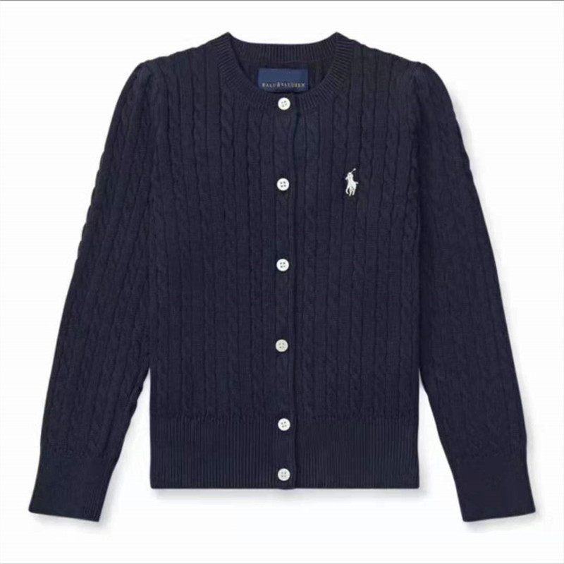 Navy (5)Autumn and winter RL girl pure cotton Long sleeve Twist Hemp flowers Weave knitting Cardigan    girl Versatile sweater   Air conditioning shirt