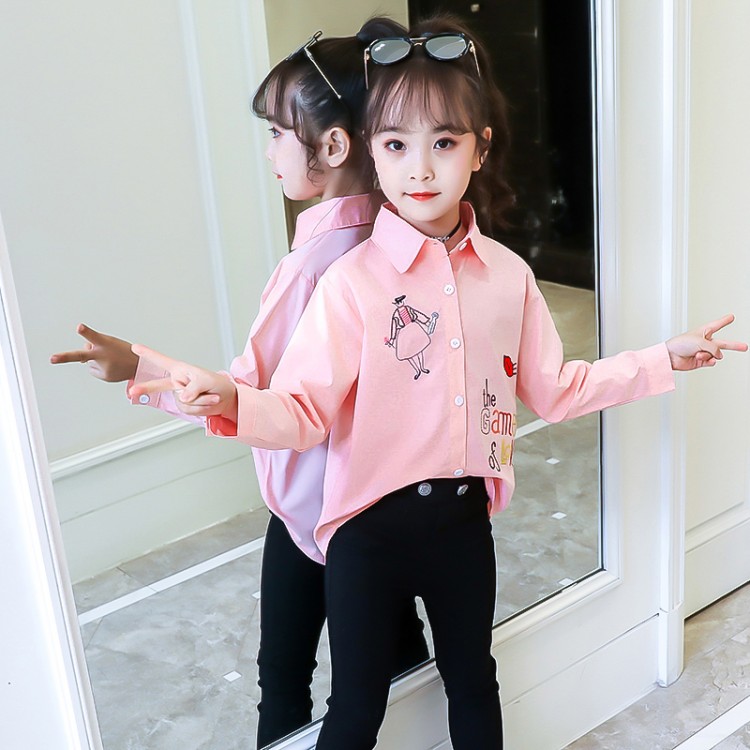 Cô gái mùa xuân và mùa thu áo sơ mi 9 nữ sinh tiểu học dài tay áo bông trắng 8 trẻ em Hàn Quốc phiên bản của Yangqi mùa thu váy 12 tuổi.