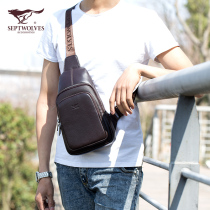 Seven Wolves Mens Chest Bag New Casual Single Shoulder Slanted Satchel Korean version Head layer Bull Leather Bag Fashion Bull Leather Chest Bag