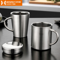 304 stainless steel mug double insulation anti-scalding water cup creative coffee mug with lid with handle cup thick